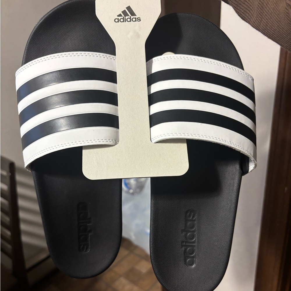 Adidas black and white slides